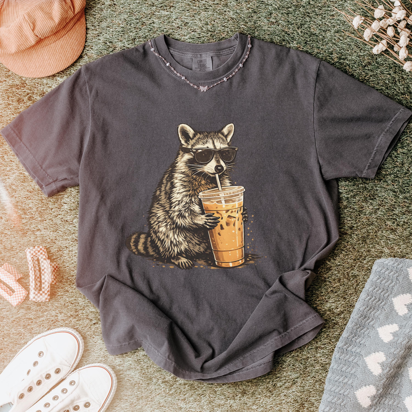 Raccoon Drinking Iced Coffee Shirt, Funny Animal Meme Tee, Coffee Lover Raccoon Shirt, Comfort Colors Tshirt, Unisex Graphic T Shirt