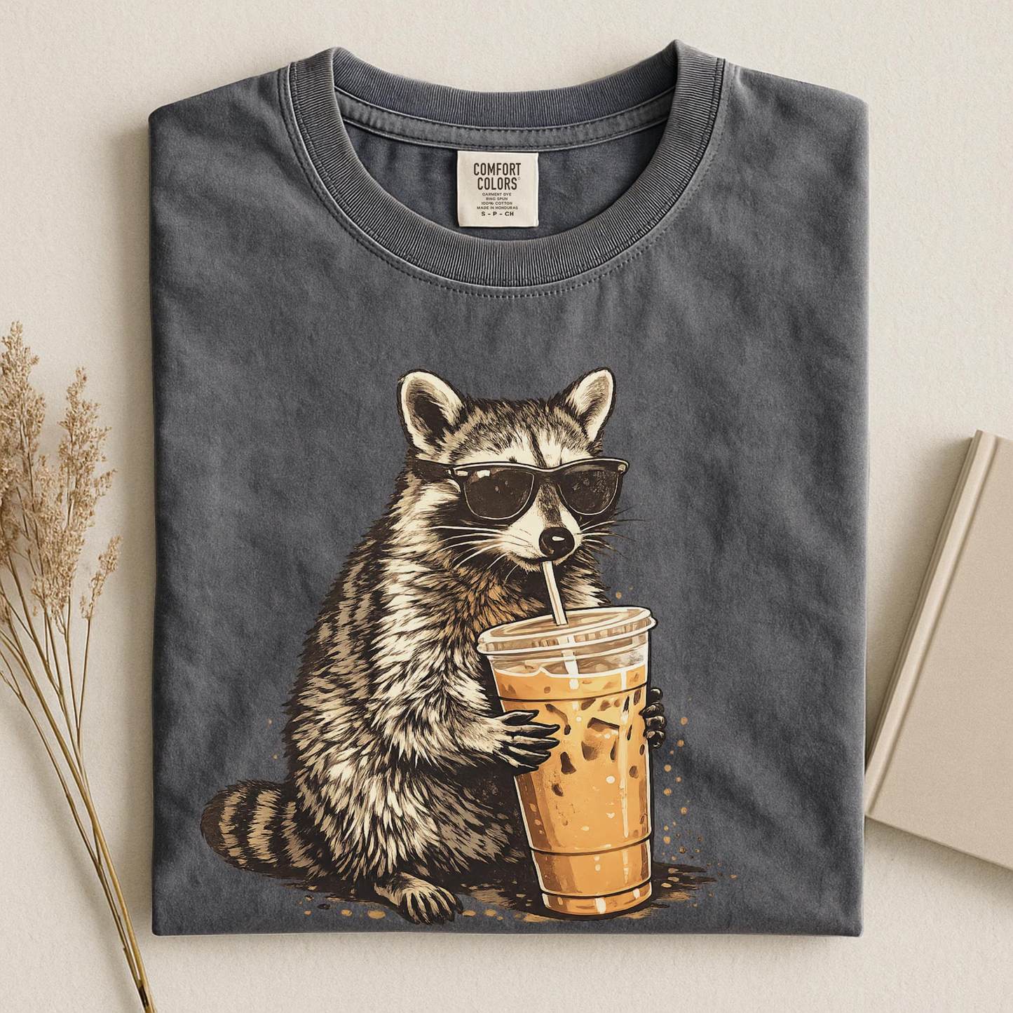 Raccoon Drinking Iced Coffee Shirt, Funny Animal Meme Tee, Coffee Lover Raccoon Shirt, Comfort Colors Tshirt, Unisex Graphic T Shirt