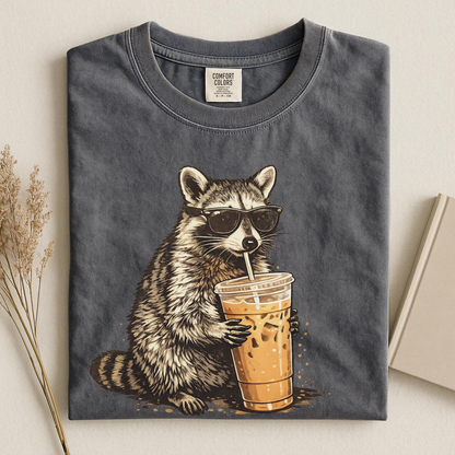 Raccoon Drinking Iced Coffee Shirt, Funny Animal Meme Tee, Coffee Lover Raccoon Shirt, Comfort Colors Tshirt, Unisex Graphic T Shirt