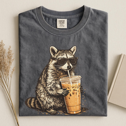 Raccoon Drinking Iced Coffee Shirt, Funny Animal Meme Tee, Coffee Lover Raccoon Shirt, Comfort Colors Tshirt, Unisex Graphic T Shirt