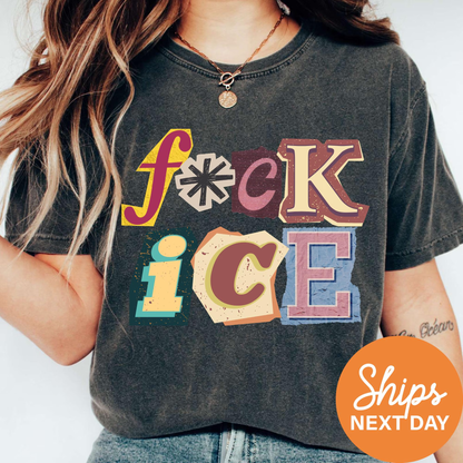 F*ck ICE Magazine Letters Unisex Comfort Colors Tee, Anti Trump Shirt, Anti MAGA Shirt, Leftist Tee, Protect Immigrants No Human Is Illegal