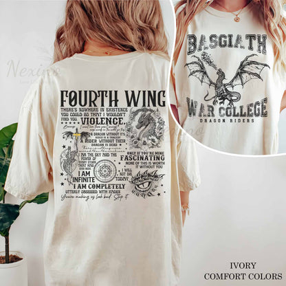 Vintage Basgiath War College Double-side Shirt Dragon Rider Shirt Fourth Wing T-Shirt Dragon Fly Shirt Dark Academia Shirt Basgiath Fourth Wing Sweatshirt