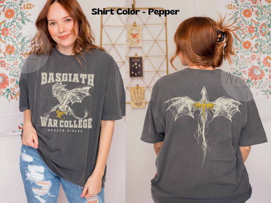 Basgiath War College Double-side Comfort Color Shirt, Fourth Wing Tee, Dragon Rider, Rebecca Yoros, Fourth Wing, Violet Sorrengail, Bookish