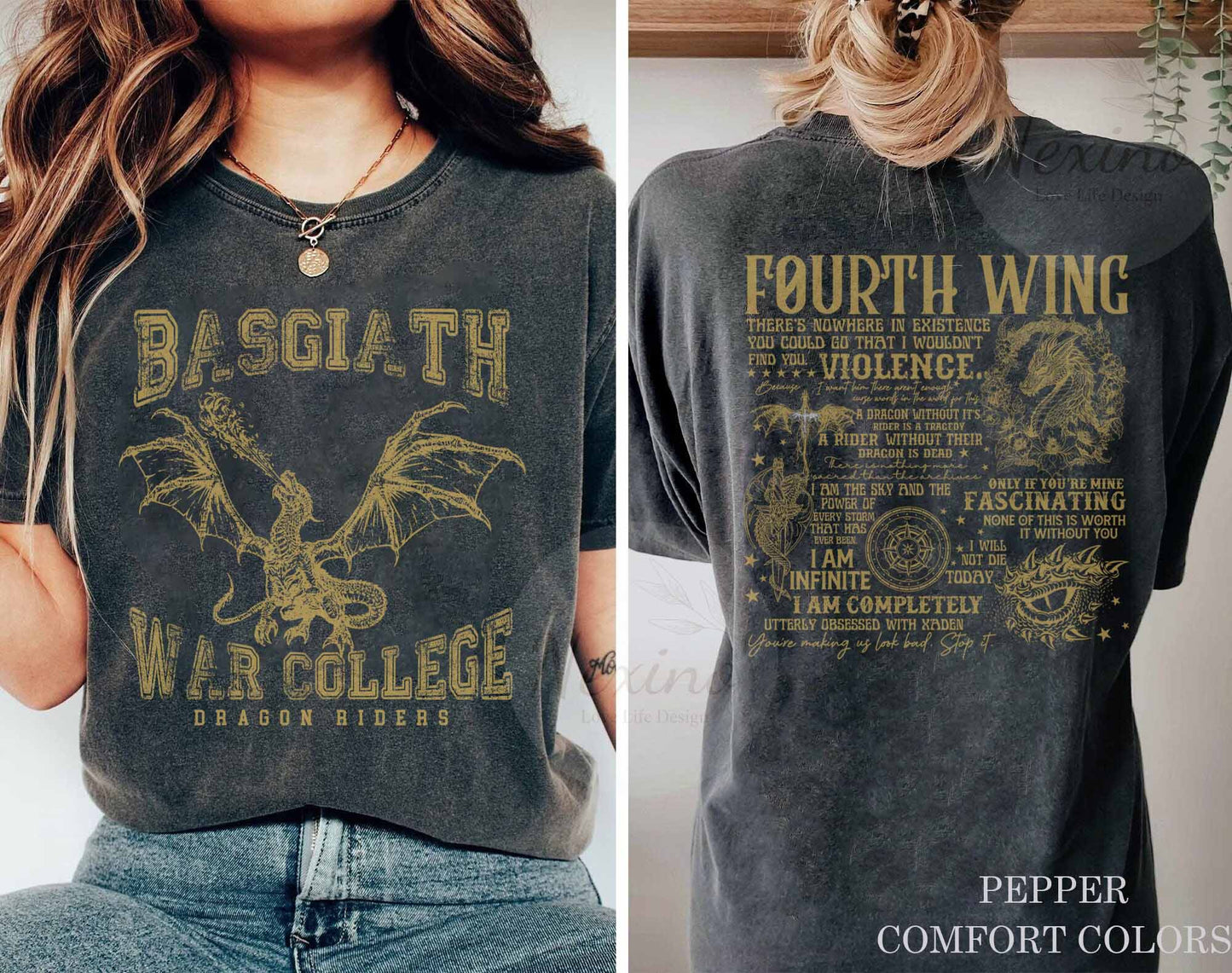 Vintage Basgiath War College Double-side Shirt Dragon Rider Shirt Fourth Wing T-Shirt Dragon Fly Shirt Dark Academia Shirt Basgiath Fourth Wing Sweatshirt