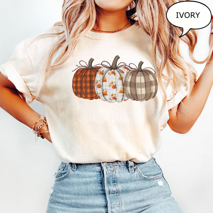 Fall Pumpkin T-Shirt, Autumn Fall Shirt, Thanksgiving Shirt, Pumpkins Shirt, Checkered Pumpkin Shirt
