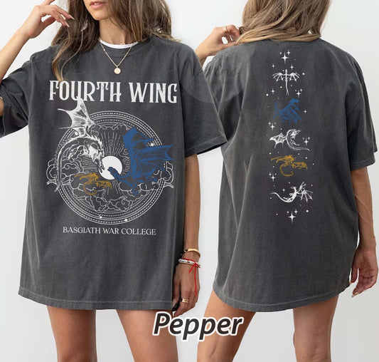 Vintage Basgiath War College 2 Sided Comfort Color Shirt, Fourth Wing Shirt, Dragon Rider Violet Sorrengail Xaden Riorson Fantasy Bookish