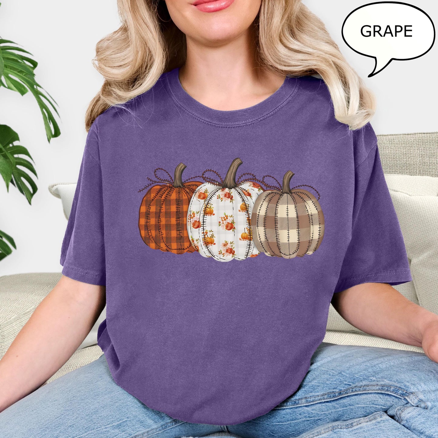 Fall Pumpkin T-Shirt, Autumn Fall Shirt, Thanksgiving Shirt, Pumpkins Shirt, Checkered Pumpkin Shirt