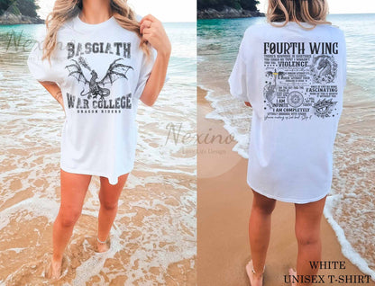 Vintage Basgiath War College Double-side Shirt Dragon Rider Shirt Fourth Wing T-Shirt Dragon Fly Shirt Dark Academia Shirt Basgiath Fourth Wing Sweatshirt